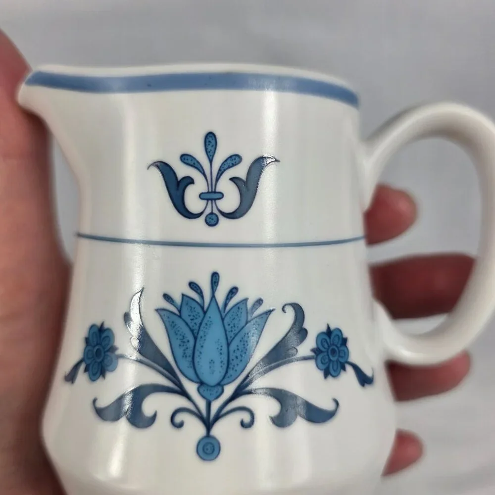 Noritake Blue Haven Creamer White with Blue Flowers & Bands